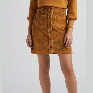 Madewell Corduroy Button-Front A-line Mini Skirt Caramel Tan Wide Wale Cord EUC